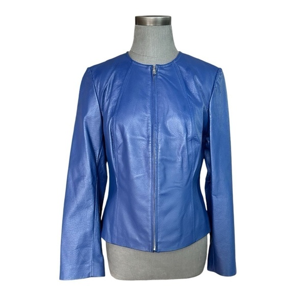 Women’s Jacket Vintage NEWPORT NEWS Blue Leather Jacket Zip Up Motorcycle Jacket - Picture 3 of 7